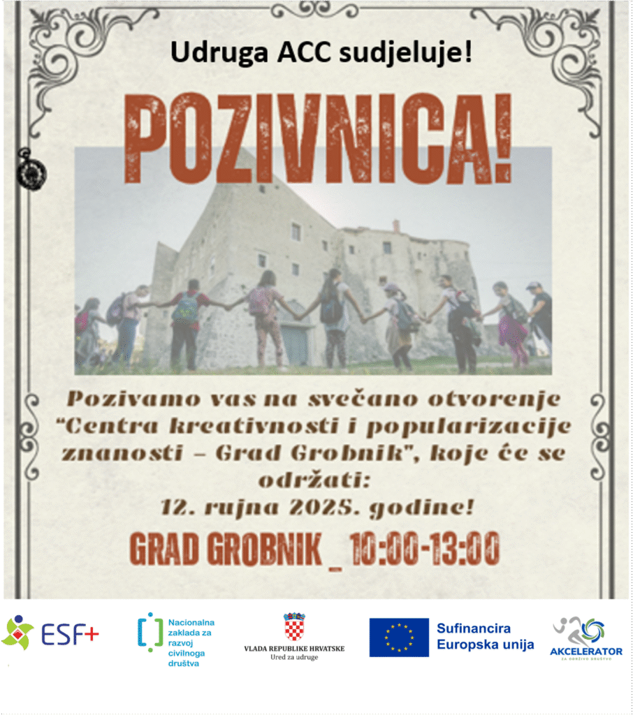 NAJAVA: Poziv na sudjelovanje na Akt. 4.1 – Svečano otvorenje “Centra kreativnosti i popularizacije znanosti – Grad Grobnik”