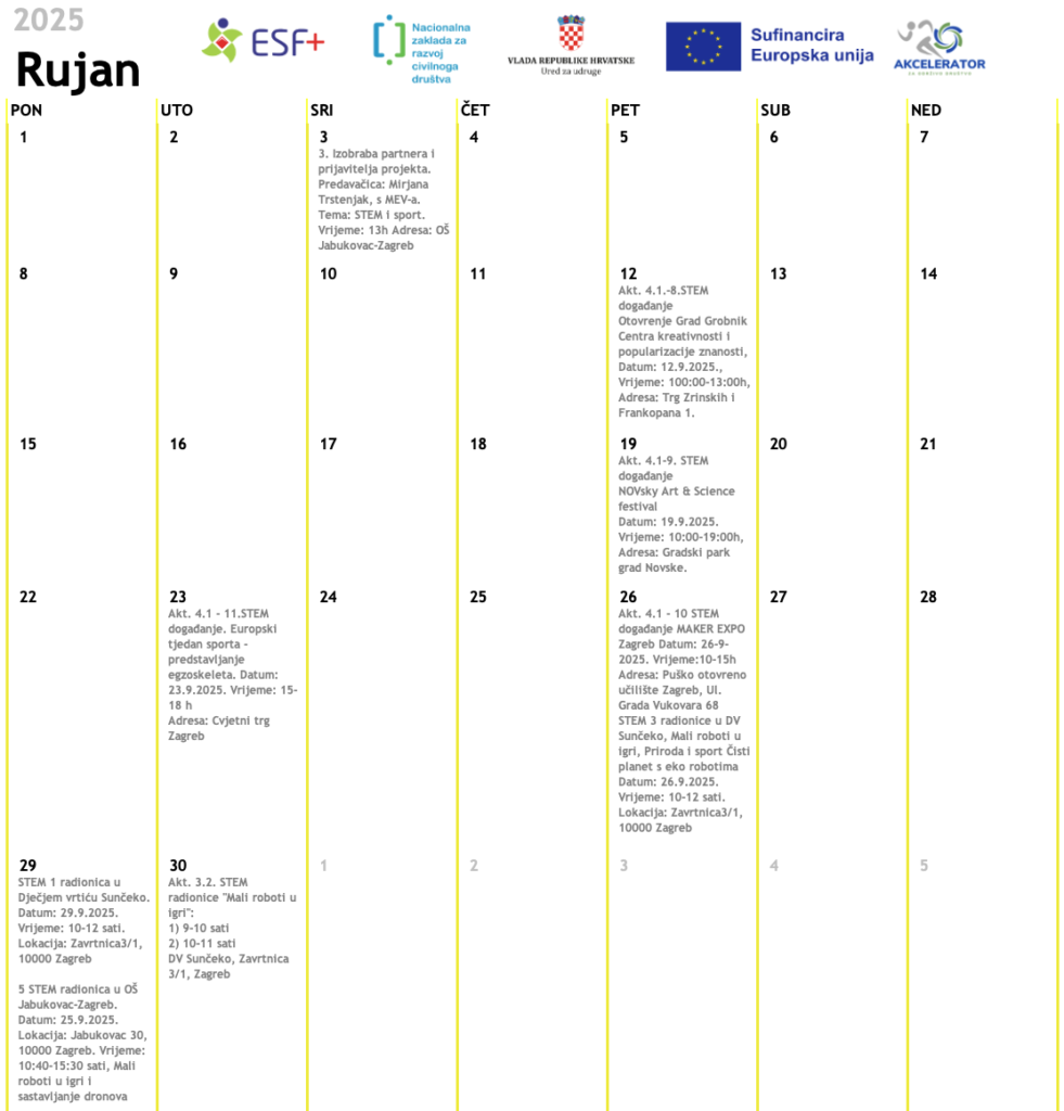 Kalendar događanja – RUJAN
