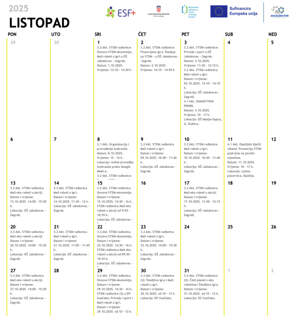 Kalendar događanja – LISTOPAD